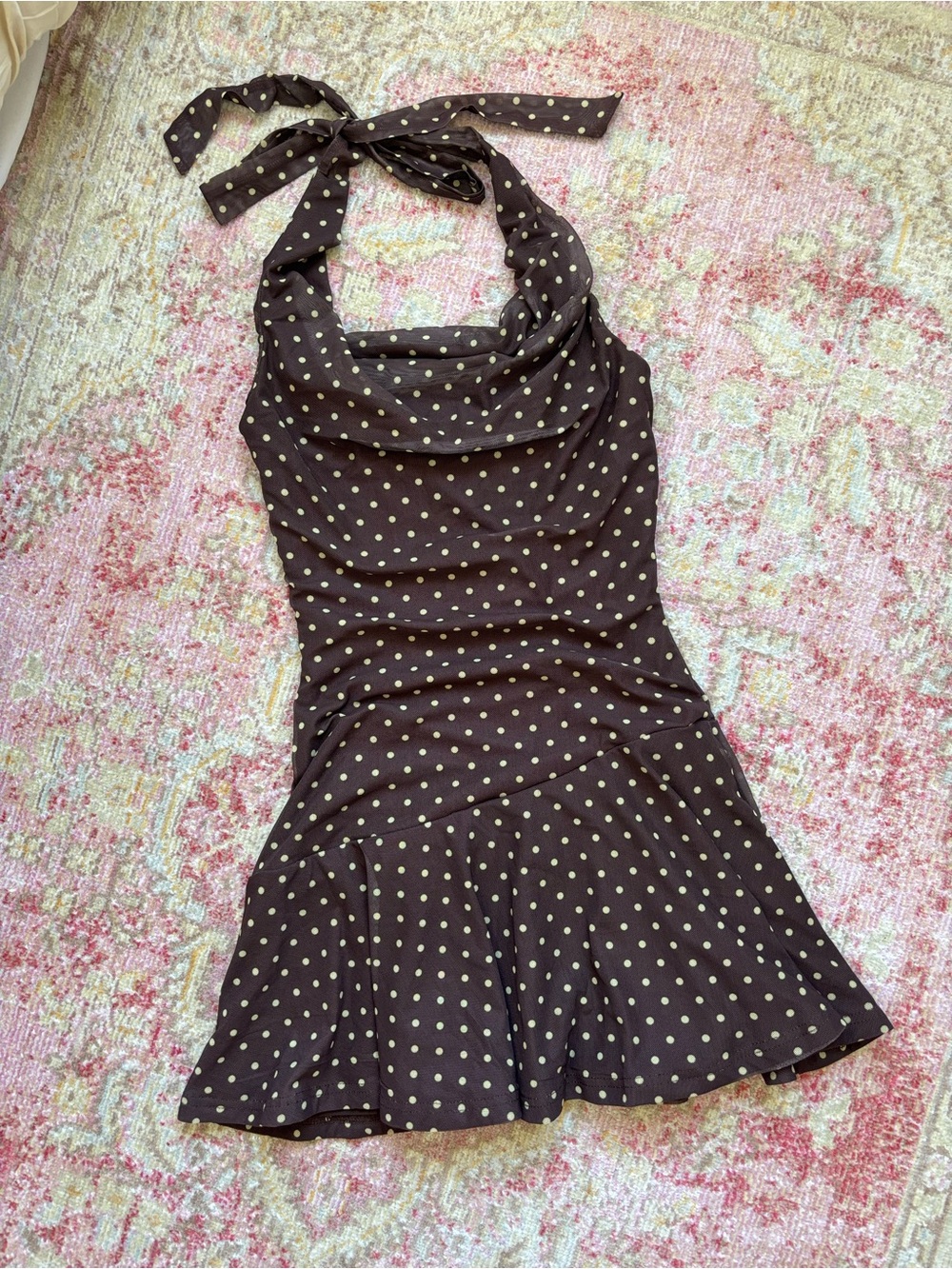 NWOT Beginning Boutique \\ polka dot cowl mesh mini dress